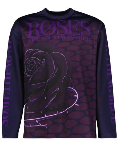 Burberry Maglia in jersey con stampa di rose - Blu
