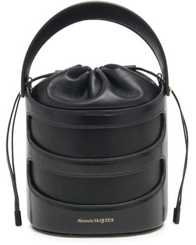 Alexander McQueen Rise bucket bag aus schwarzem kalbsleder