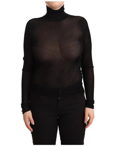 Dolce & Gabbana Maglione nero trasparente con collo alto