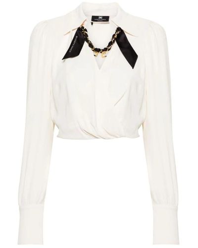 Elisabetta Franchi Cropped georgette shirts mit kette,camicia hemden kollektion - Weiß