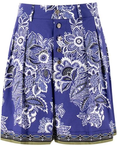 Etro Shorts in cotone stampato con bordo a motivo grafico - Blu