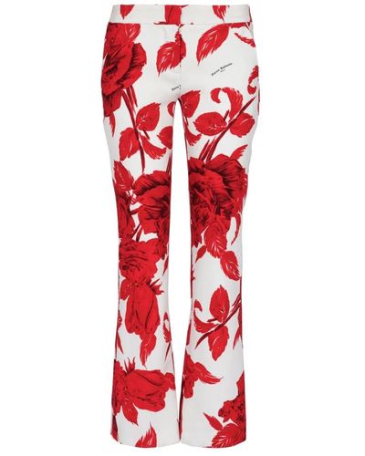 Balmain Pantalones de crepé con estampado de rosas - Rojo