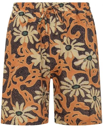 Nanushka Pantaloncini di bermuda a miscela di lino stampate - Arancione