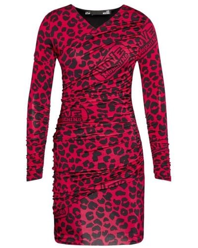 Love Moschino Leopardenmuster kurzes kleid mit rüschen - Rot