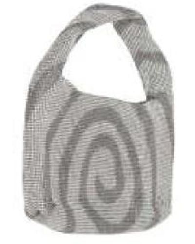 Kara Borsa a mano in maglia metallica argento con decorazione a spirale di cristalli - Bianco