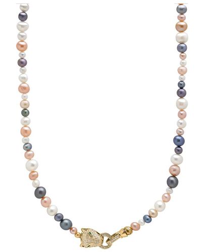 Nialaya Mehrfarbige perlenkette mit goldplattiertem verschluss in form eines pantherkopfes - Mettallic