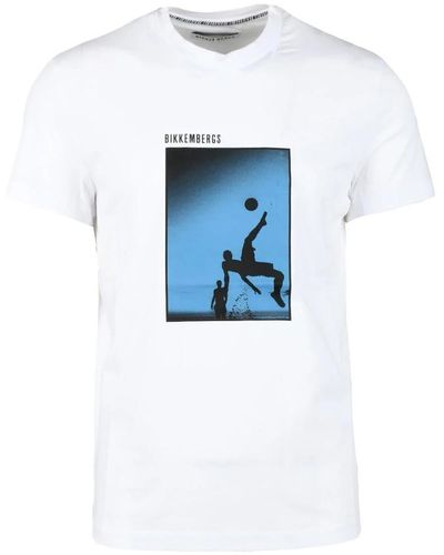 Bikkembergs Weißes t-shirt für männer,gelbes t-shirt für männer - Blau