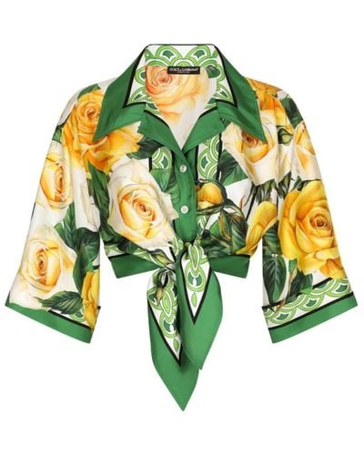 Dolce & Gabbana Kurzes t-shirt mit rosenmuster - Gelb
