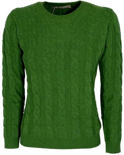 Cashmere Company Jersey de cuello redondo de cachemira y lana verde trenzado