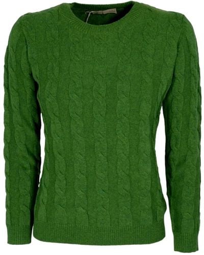 Cashmere Company Maglione girocollo in cashmere e lana verde intrecciato
