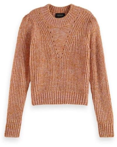 Scotch & Soda Loose Fit Crew Neck Pullover With Puff Sleeves Sweater - Brown