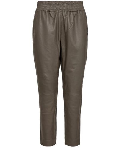 co'couture Weiche und luxuriöse lederhose mit elastischem bund und gekürzter länge - Grau