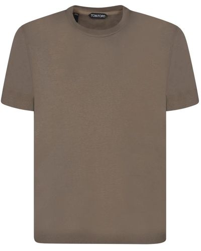 Tom Ford Grünes t-shirt rundhals rippenborte - Grau