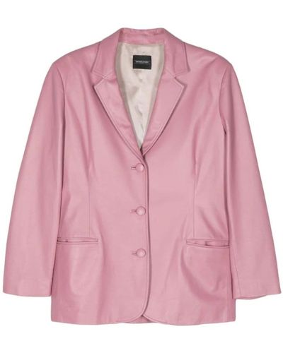 Simonetta Ravizza Blush rosa lederjacke mit eingekerbt revers - Pink