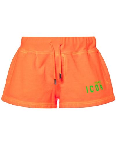 DSquared² Shorts arancioni con stampa logo fluorescente - Arancione