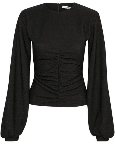 Gestuz Elegante blusa drapeada con mangas abullonadas - Negro