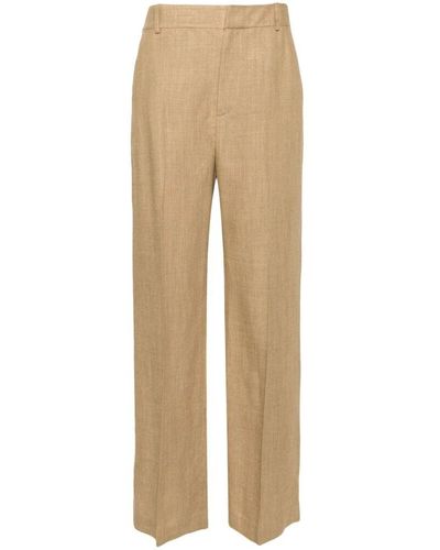 Ralph Lauren Pantaloni in lino e seta a vita alta - Neutro
