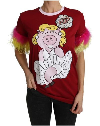 Dolce & Gabbana Camiseta de cuello redondo de manga corta 2019 año del cerdo - Rojo