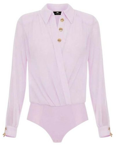 Elisabetta Franchi Bodysuit-style blouse with crossover neckline - Rosa
