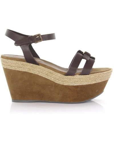 Sergio Rossi Wedge Sandals Plateau Leather Brown