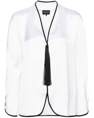 Giorgio Armani Seidensatin v-ausschnitt shirt - Weiß