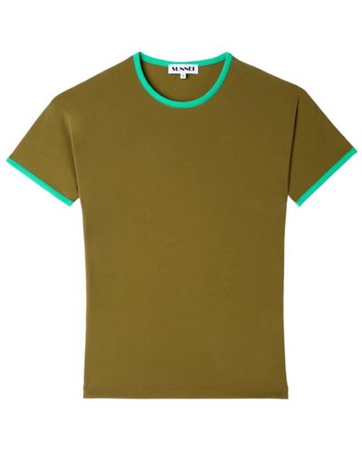 Sunnei Dunkelblaues stretch t-shirt mit kontrastborten - Grün
