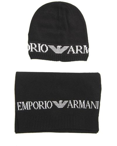 Emporio Armani Set sciarpa e cappello design italiano - Nero