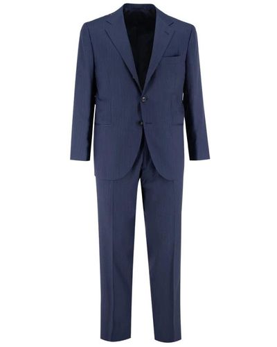 Kiton Single Breasted Suits - Blue