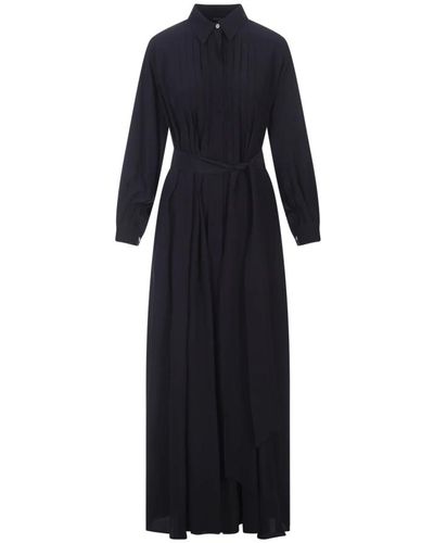 Kiton Elegante vestido camisero de seda negra - Azul