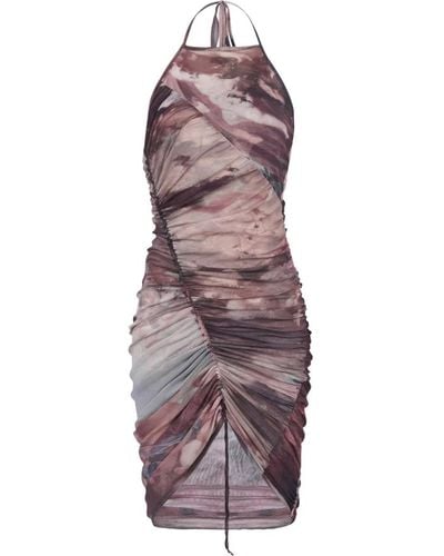 Balmain Short pastel printed draped tulle dress - Morado