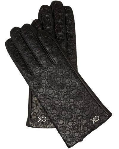 Calvin Klein Lederhandschuhe mit eingeprägtem logo - schwarz