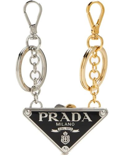 Prada Logo schlüsselanhänger set mit emaille dreieck - Mettallic