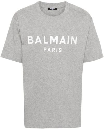 Balmain Logo print crew neck t-shirts e polos - Grigio