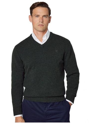 Hackett Woll v-ausschnitt pullover mit rippendetails - Schwarz