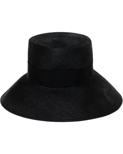 Max Mara Sombrero de paja negro cubo con ala ancha