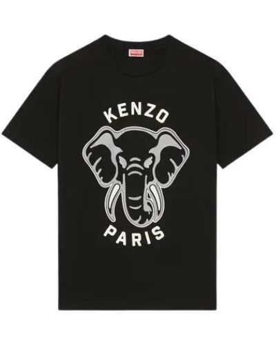 KENZO Es Baumwoll-T-Shirt mit Éléphant Varsity Jungle Print für Herren - Schwarz