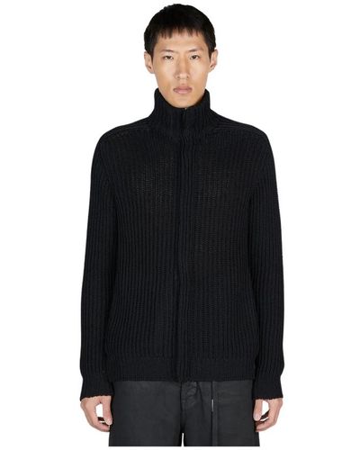 Ann Demeulemeester Cardigan in cotone a coste con zip - Nero