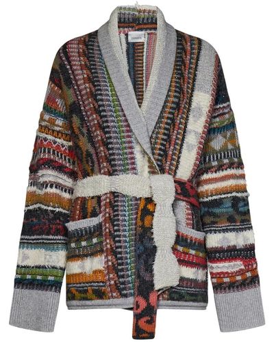 Laneus Maglione grigio con davanti aperto e collo shawl - Multicolore