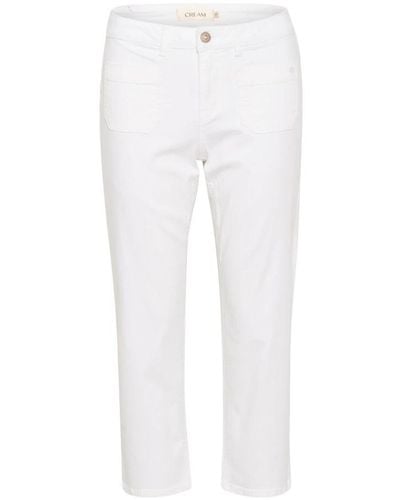 Cream Cropped Trousers - White