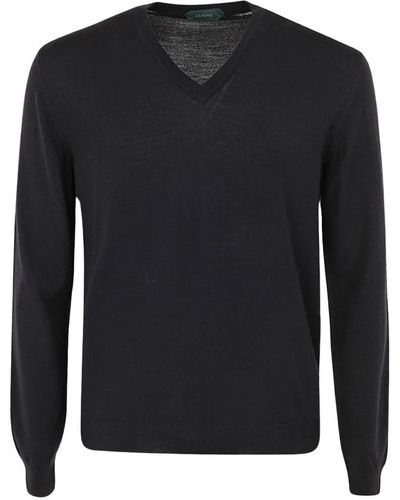 Zanone V-Neck Knitwear - Black