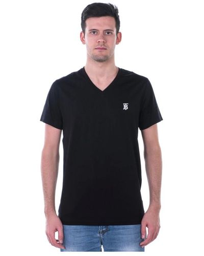 Burberry Baumwoll-T-Shirt mit V-Ausschnitt und Monogrammmotiv - Schwarz