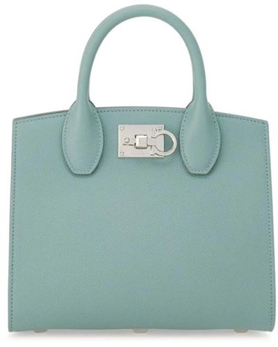 Ferragamo Teal grüne ledertasche mit gancini flip-lock verschluss - Blau