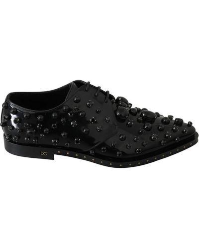 Dolce & Gabbana Brogue Schuhe aus schwarzem Leder mit Kristallen