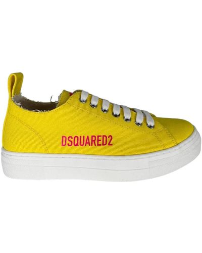 DSquared² Er Canvas Sneaker mit Rosa Aufdruck - Gelb