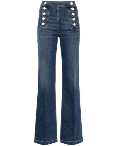 Elisabetta Franchi Palazzo stil high-waist jeans,blaue denim palazzo jeans mit beigen knöpfen,boot-cut jeans