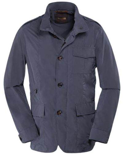 Moorer Iridescent field jacket mit versteckter kapuze,leichte jacke,sahara-jacke mit aufgesetzten taschen - Blau