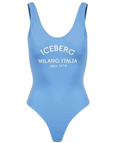 Iceberg Costume intero con stampa logo - Blu