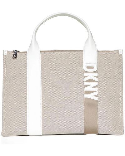 DKNY Canvas tote tasche mit kunstlederbesatz - Weiß