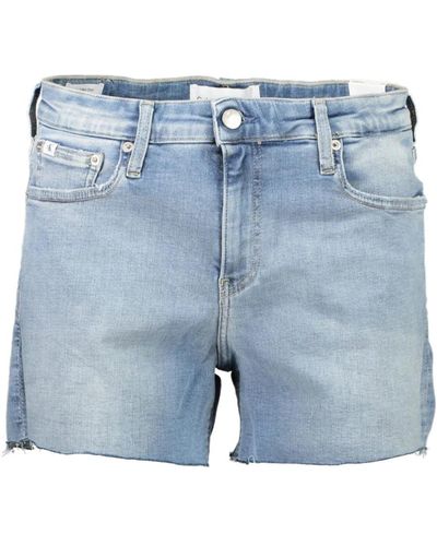 Calvin Klein Shorts in jeans di cotone blu chiaro con logo