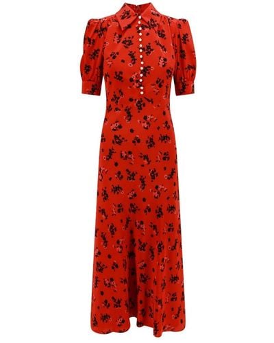 Alessandra Rich Seidenkleid mit rosenmuster - Rot